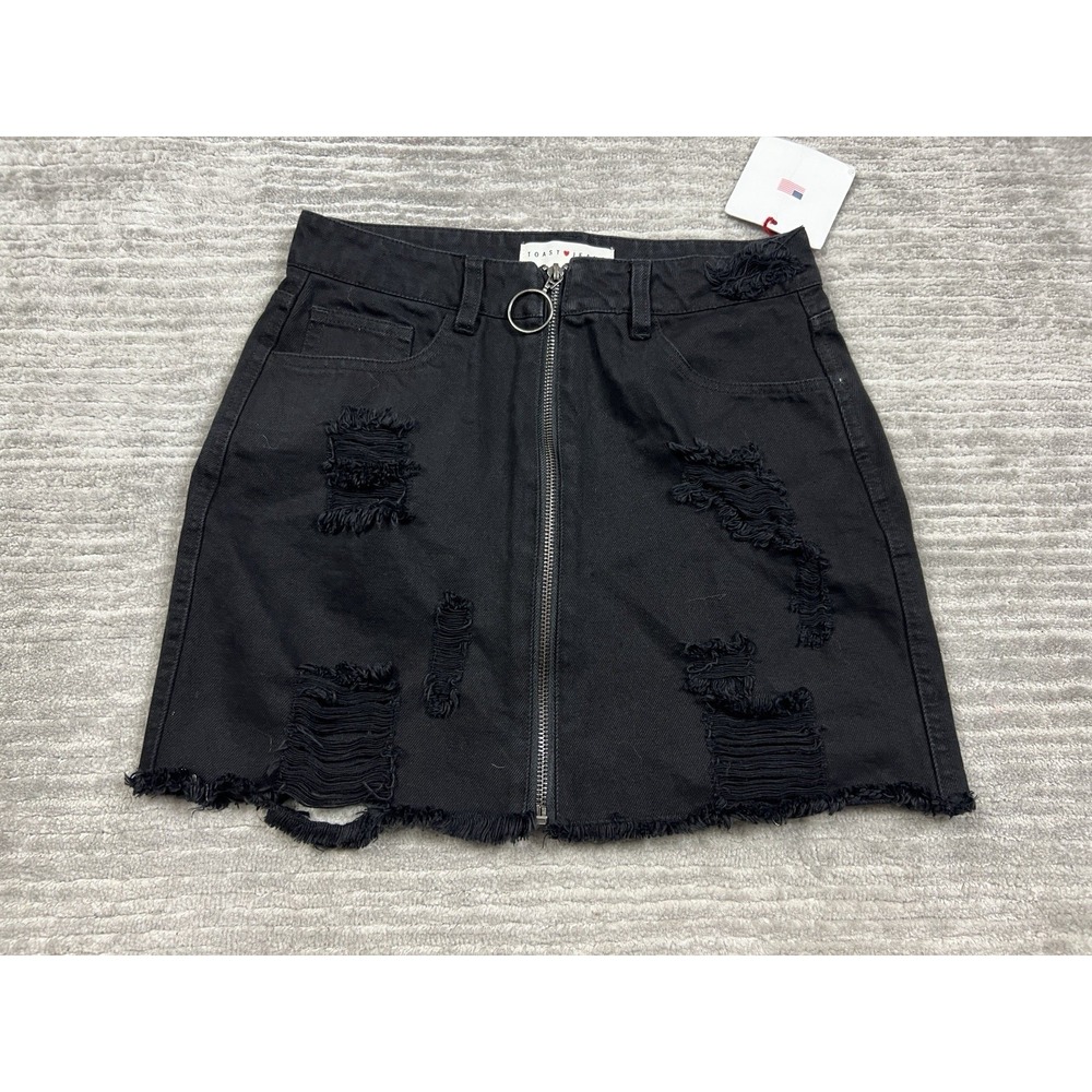 Toast Jeans Skirt Womens Small Black Distressed Mini Denim